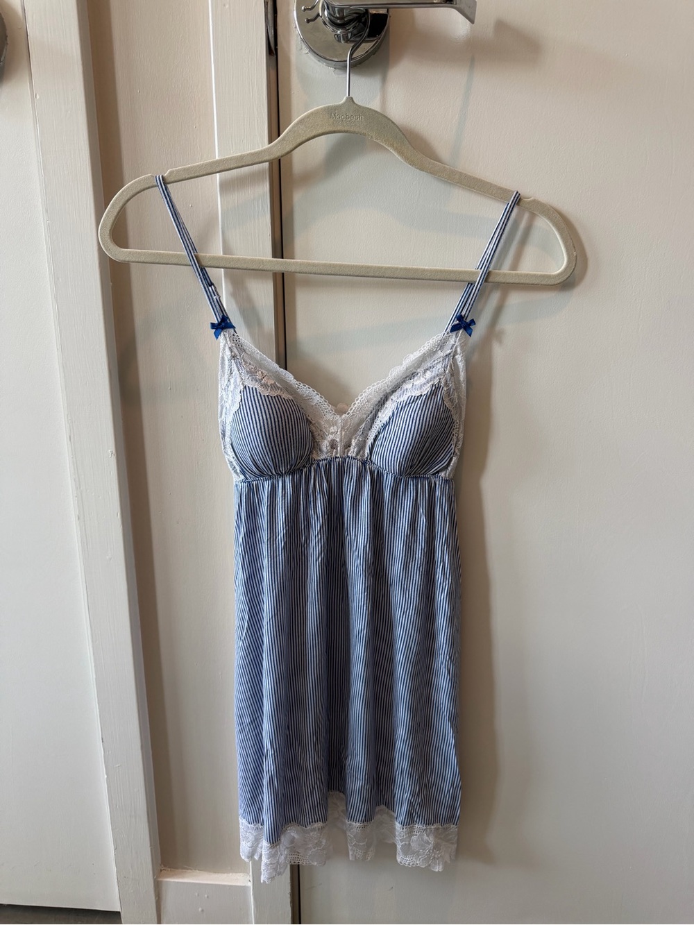 Victoria's Secret Blue & White Striped Lace-Trim Chemise